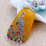 Retro Thailand Sterling Silver Synthesized Yellow Chalcedony Pendant Necklace