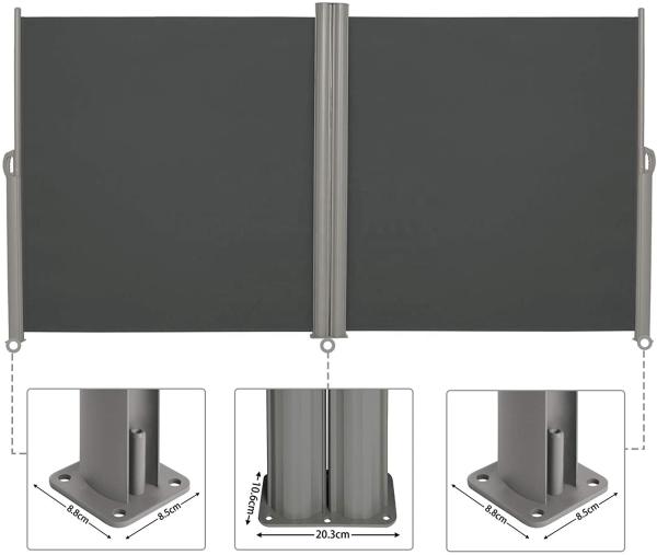 Double Side Awning, Full Aluminium Frame, 160x600 Cm, Dark Grey, For Garden
