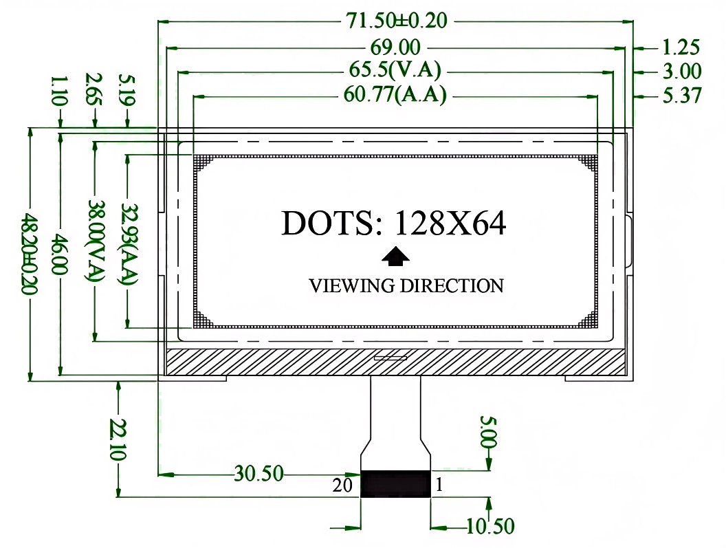 3 Inch COG Monochrome LCD Monitor , COG Dot Matrix Display With ST7567 Driver