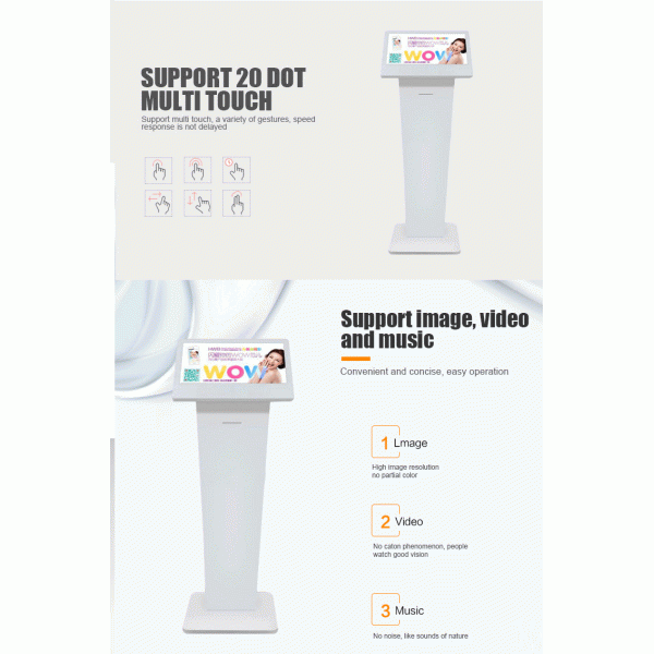 Multi Touch Screen Kiosk Media Player , Floor Standing Touch Display