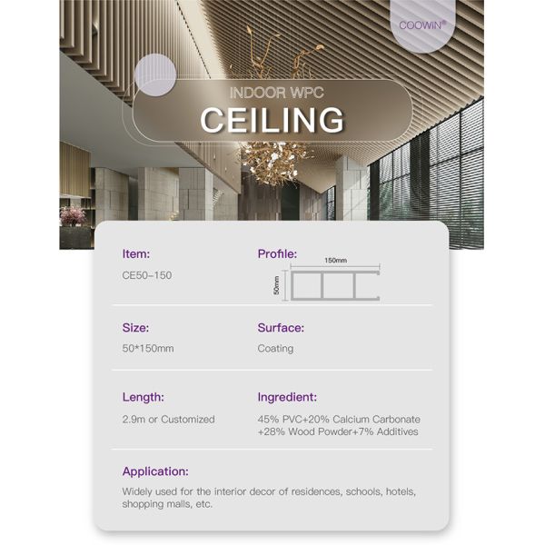 FSC Woodgrain Boards Interior Ceiling Panels Non Toxic Pollution 50x150mm