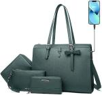 KEYLI 4PC SETS LAPTOP BAG FOR WOMEN LARGE LEATHER LAPTOP BRIEFCASE WITH USB