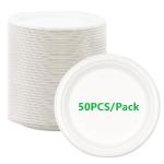 Disposable Surgacane Bagasse Pulp Round Food Plate 8.75 Inch In White And Nature