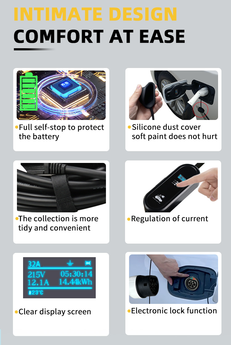Condition Interface Charging Power Stations Portable 7KW Type 2 Electric Car Fast Charger with Adjustable 32A Max Current