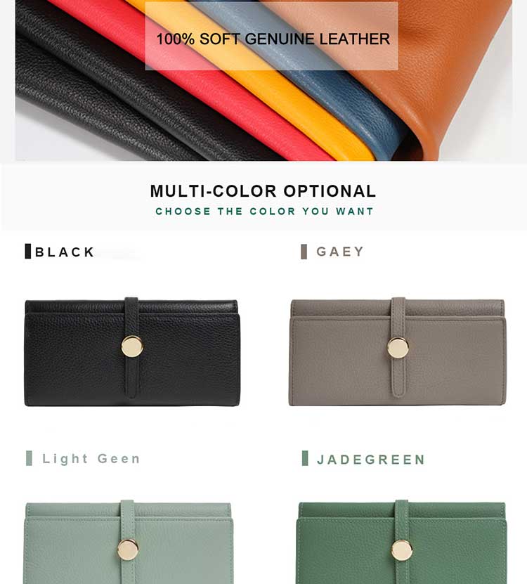 Minibook Genuine Leather Ladies Long Wallet with Custom Logo Zipper and Card Holder