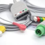 Fixed Button 5 Lead ECG Cable Stable 6 Pins EKG Machine Cable