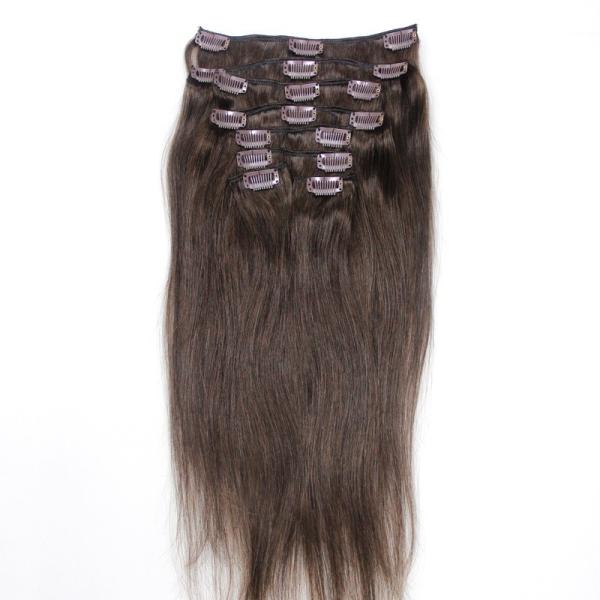 Dark Brown Color #2 Brazilian Human Hair Clip In Hair Extensions Cuticle Aligned