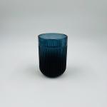 Round Pale Blue Glass Bathroom Accessories Set with Ribbed Vertical Stripe Soap