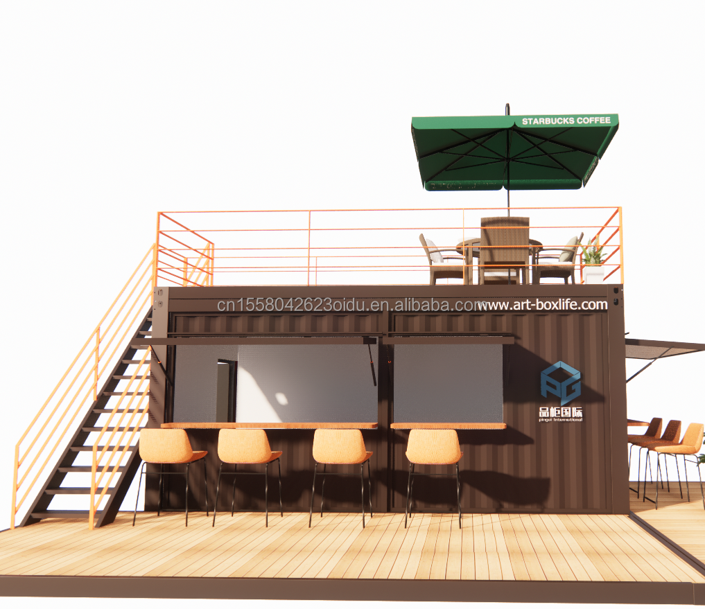 10ft 20ft Two-story Pop-up Container Bar designed with Modern Design Style and Aluminum Alloy Windows