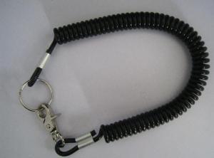 Wholesale Plastic strong 4.0mm black coil tool lanyard with swivel snap hook and key ring from china suppliers