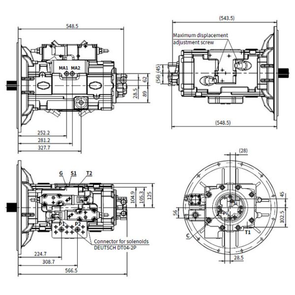 Double Swash Plate Axial Piston Pump Hydraulic Axial Piston V90N SERIES 130×2 165×2