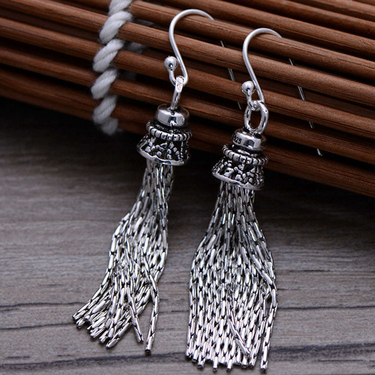 Trendy Retro Women Jewelry Thai 925 Silver Tassels Danlge Earrings(058026)