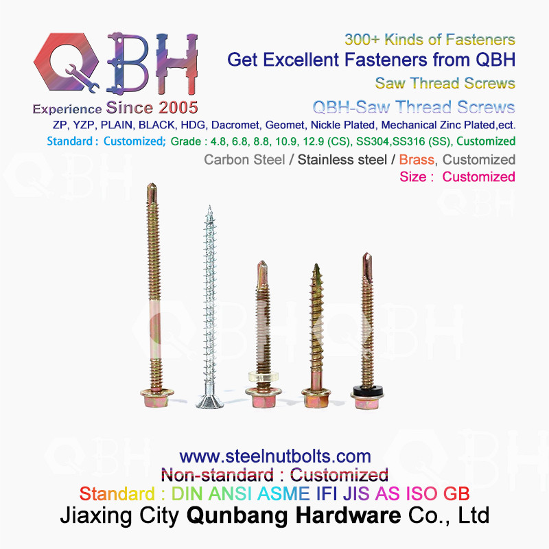 QBH ZP Plain HDG Black Carbon Stainless Steel Self Tapping Self Drilling Saw Thread Screws