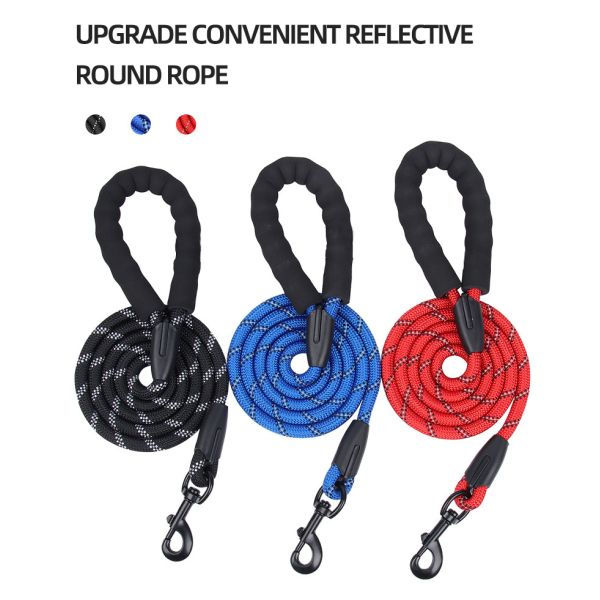 Pet Reflective Nylon Leash Explosion-Proof Flush Dog 1.5M Round Rope Foam Handle