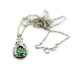 925 Silver Pendant with 6x8mm Oval Green and Clear Cubic Zircon Pendant (PSJ0401