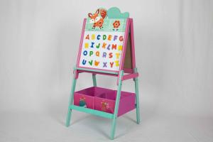 China Children Alphabet Wooden Double Sided Easel With Storage Bins on sale