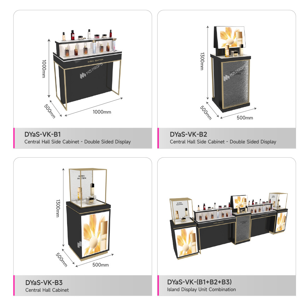 Beauty Shop Black & Gold Display Furniture Elegant Modern Minimalist Side Rack Double-Sided Display for Cosmetic Store Interior Design