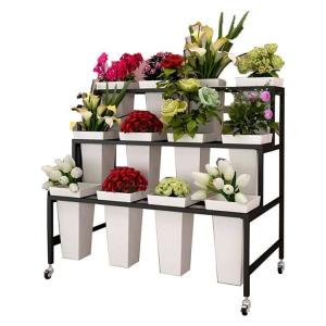 China Factory Customized Color Size 3-Layer Stepped Plastic Square Bucket Florist Shelves Flower Stand Flower Shop Display Stand on sale