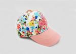 Girls Pink Embroidered Baseball Caps With Flowers Printing And 3D Embroidery