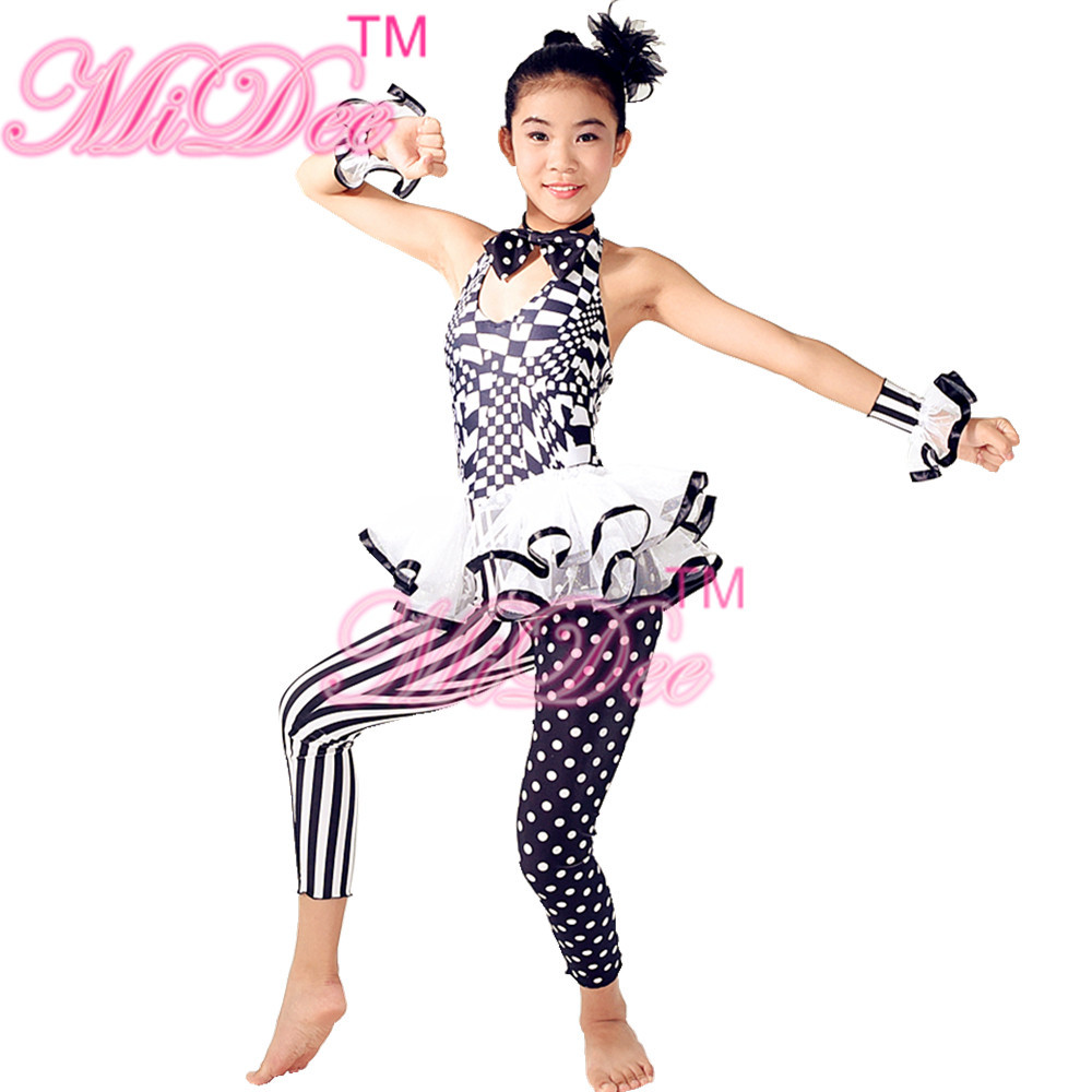 White Black Dance Competition Wear Magic Sleeveless Bodice Cercle Collar Skirt Tiers Leotard