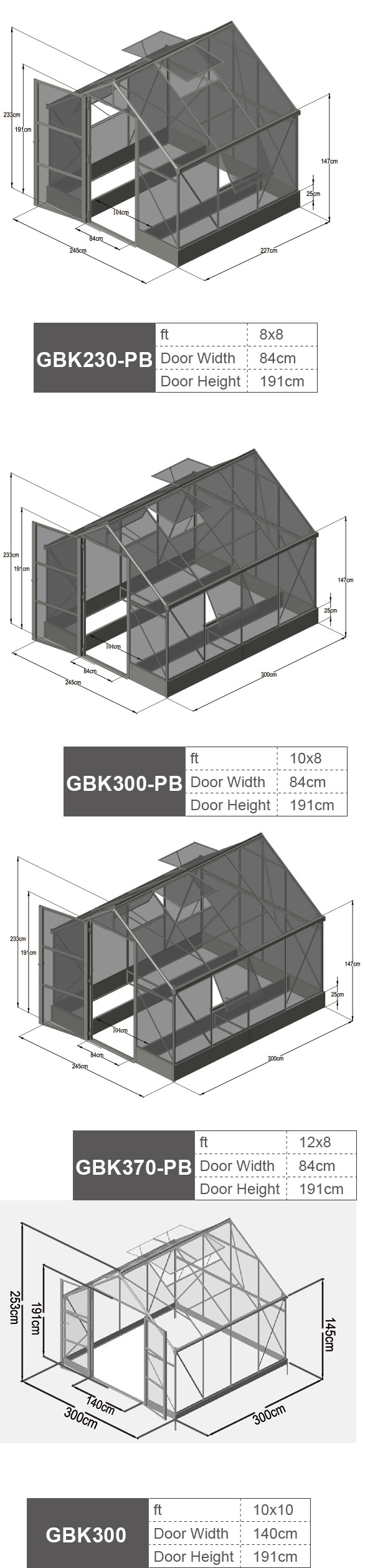 25cm Aluminium Frame Greenhouse 1.5mm With Hinged Door