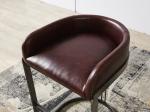 Vintage Reddish Brown Leather Counter Height Stools Strong Iron Frame Old