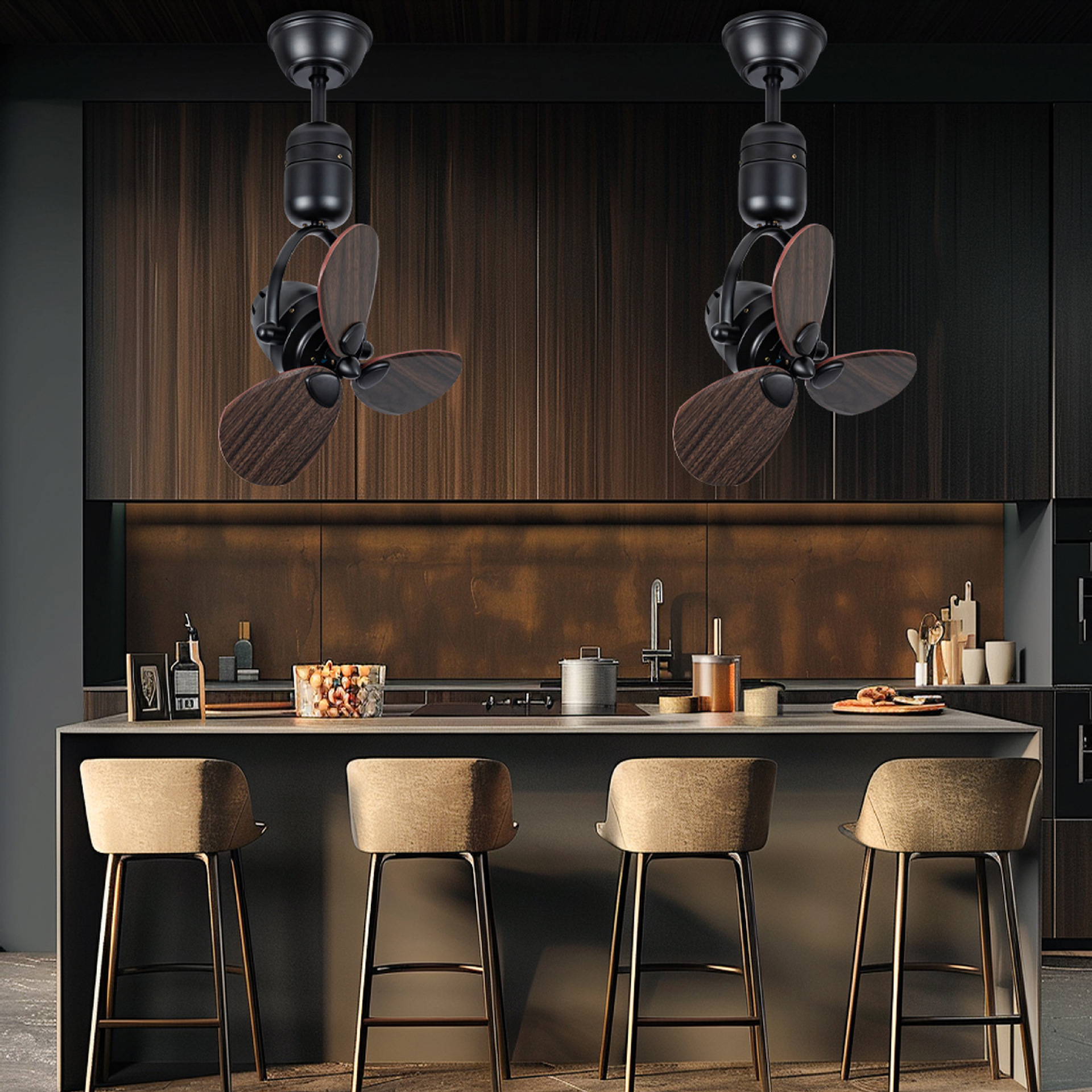 SENKAI American retro rural wood blade ceiling fans 3 blade indoor LED ceiling fan with Remote suspended ceiling