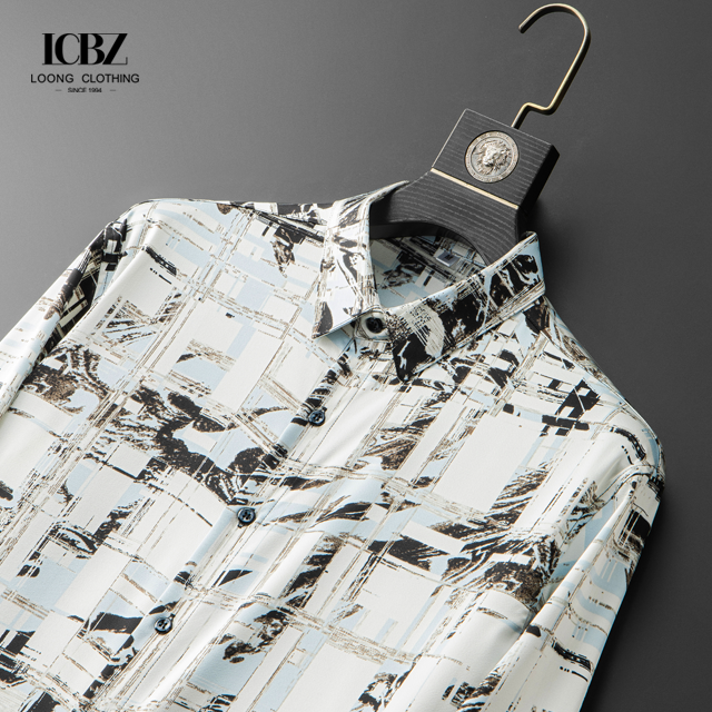 Customized Logo Mens Luxury Printed Cotton Plus Size Printed Long Sleeve Crop Shirt
