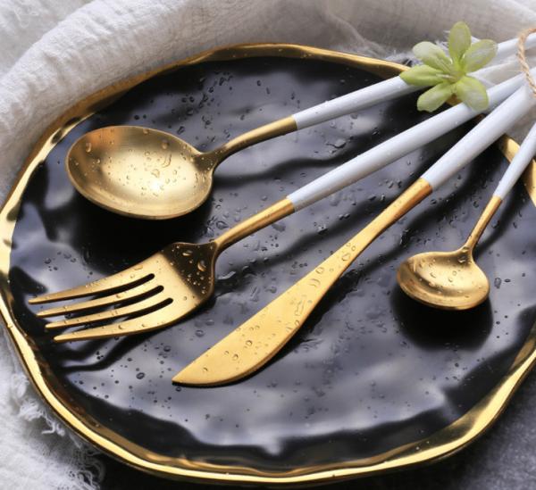 NEWTO NC099 White and Gold Color Stainless Steel Flatware Set Kitchen Cutlery