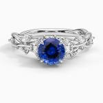 Lab Created Sapphire Capella Three Stone Lab CZ Ring Set with 9x7mm Blue Oval