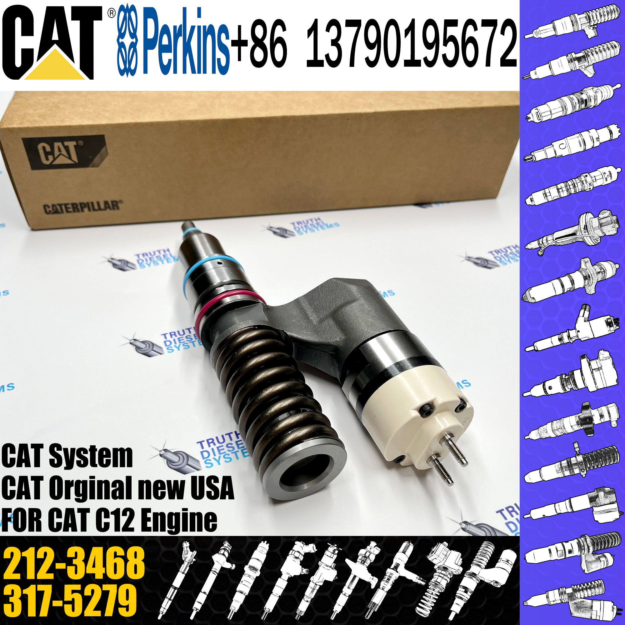 Diesel Engine Fuel Injector 10R-1258 212-3468 166-0149 10R-0961 10R-1258 212-346 For C-aterpiller C12 C10 Engine
