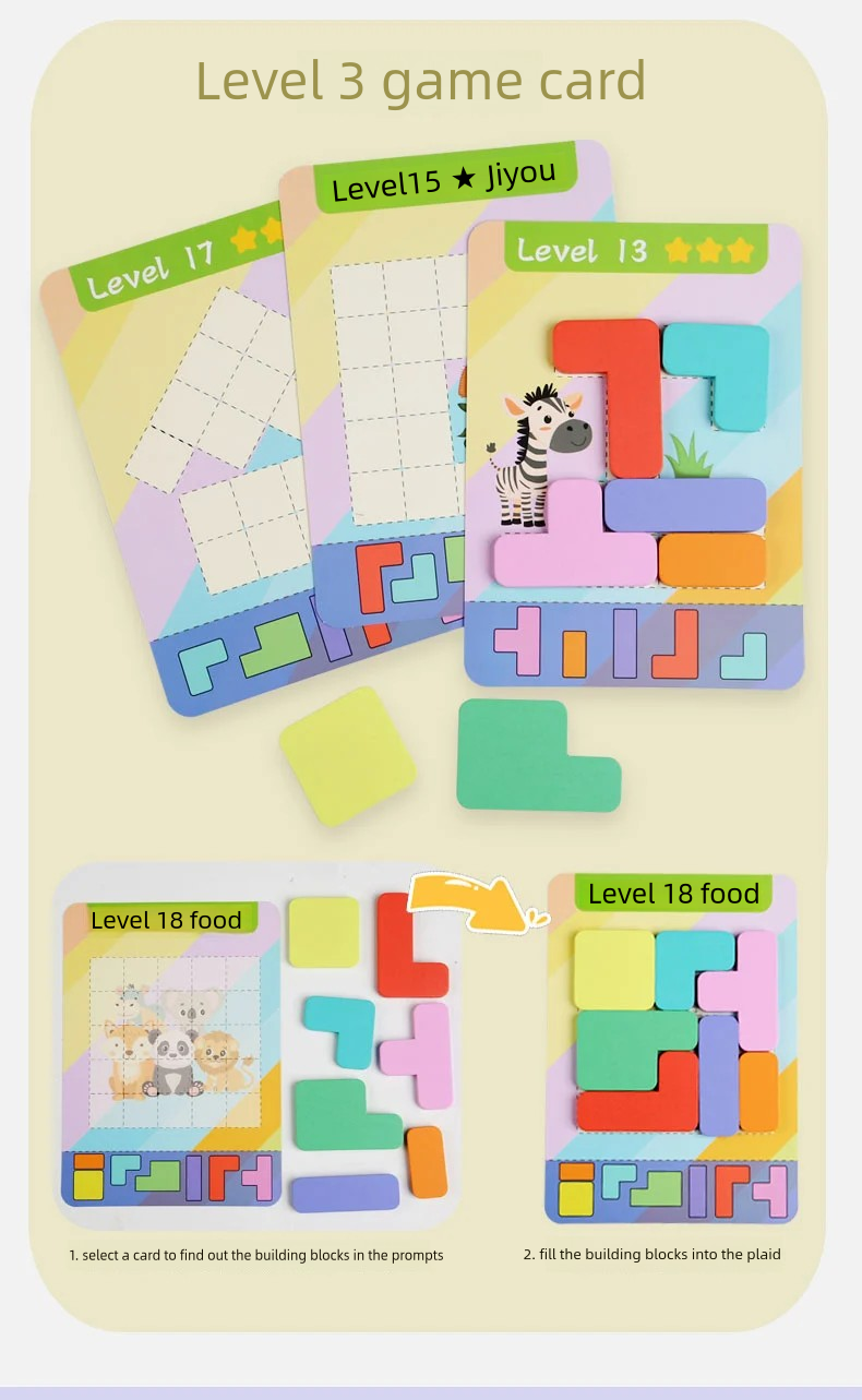 Montessori Wooden Thinking Block Puzzle Children Building Blocks Flat Board Baby Early Teaching Intelligence Toys for Toddler