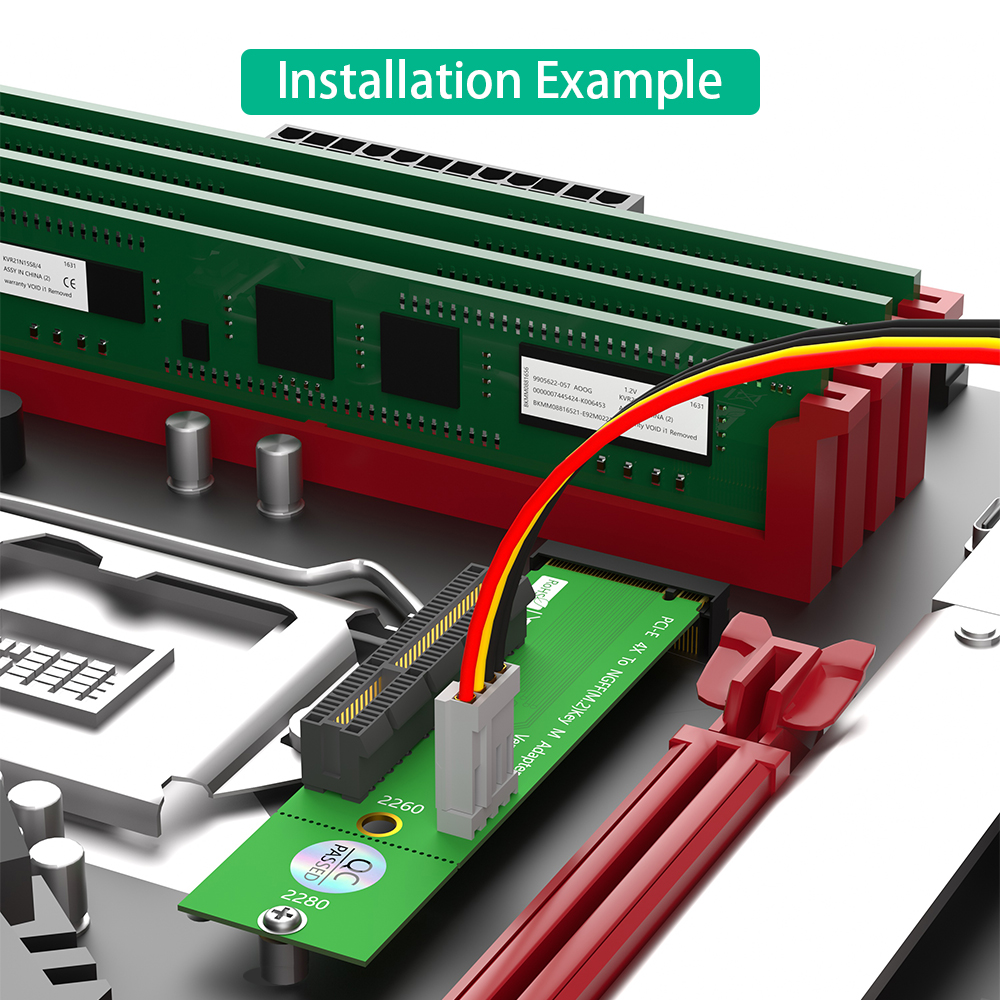 PCIe 1X to M.2 Key M Adapter Card 22x80mm for 2260/2280 SSD