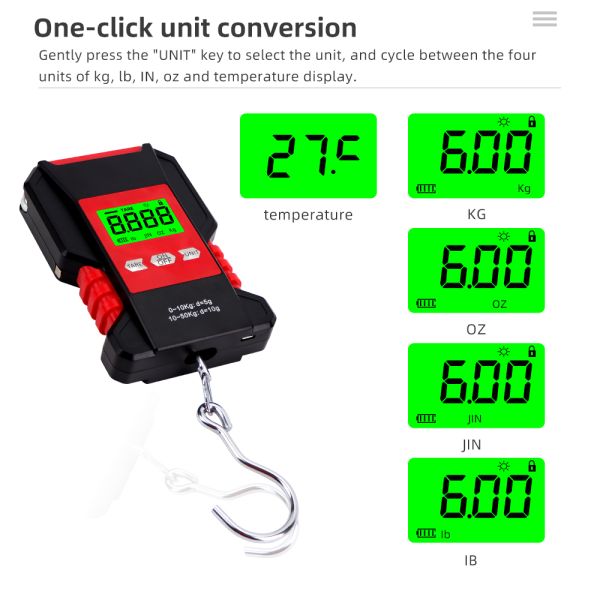 Digital Waterproof Rechargeable Hanging Scale Luggage Scale 50kg 0.01kg LCD Display Fishing Scale With Measuring Tape IP68
