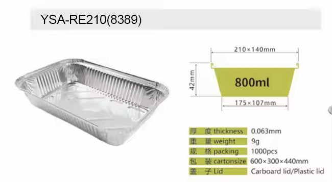 8389 Aluminum Container 210*140*38mm Serving Trays 800ml 1000 Pieces