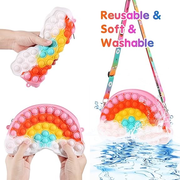 Rainbow Pop Shoulder Purse Fidget Toys Bag Sensory Silicone Rainbow Clouds Backpack For Girls Pencil Pen Case Kids Gifts