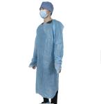 Disposable CPE gown 25-35gsm Machine Made Thumb Looped Blue Yellow CPE Coat