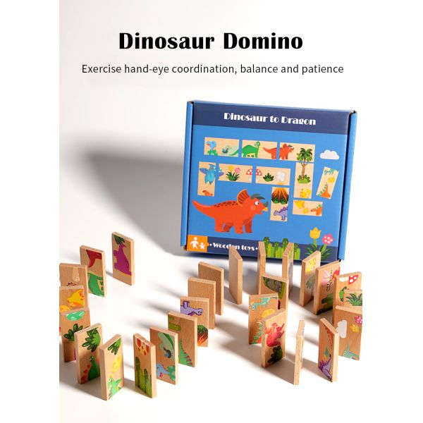 Children's Puzzle Toys Wooden Dinosaur Pairing Puzzle Domino Building Block Toys Game