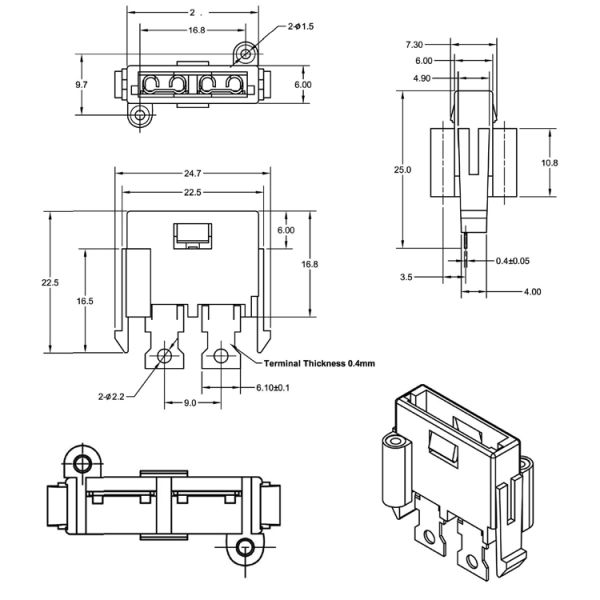Regular ATU Blade Fuse Holders Block 30A Panel Mount 25mm Width