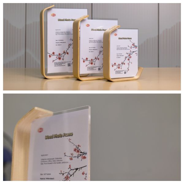 Display Clear Table Card L Shape Acrylic Photo Picture Frame with Wood Base