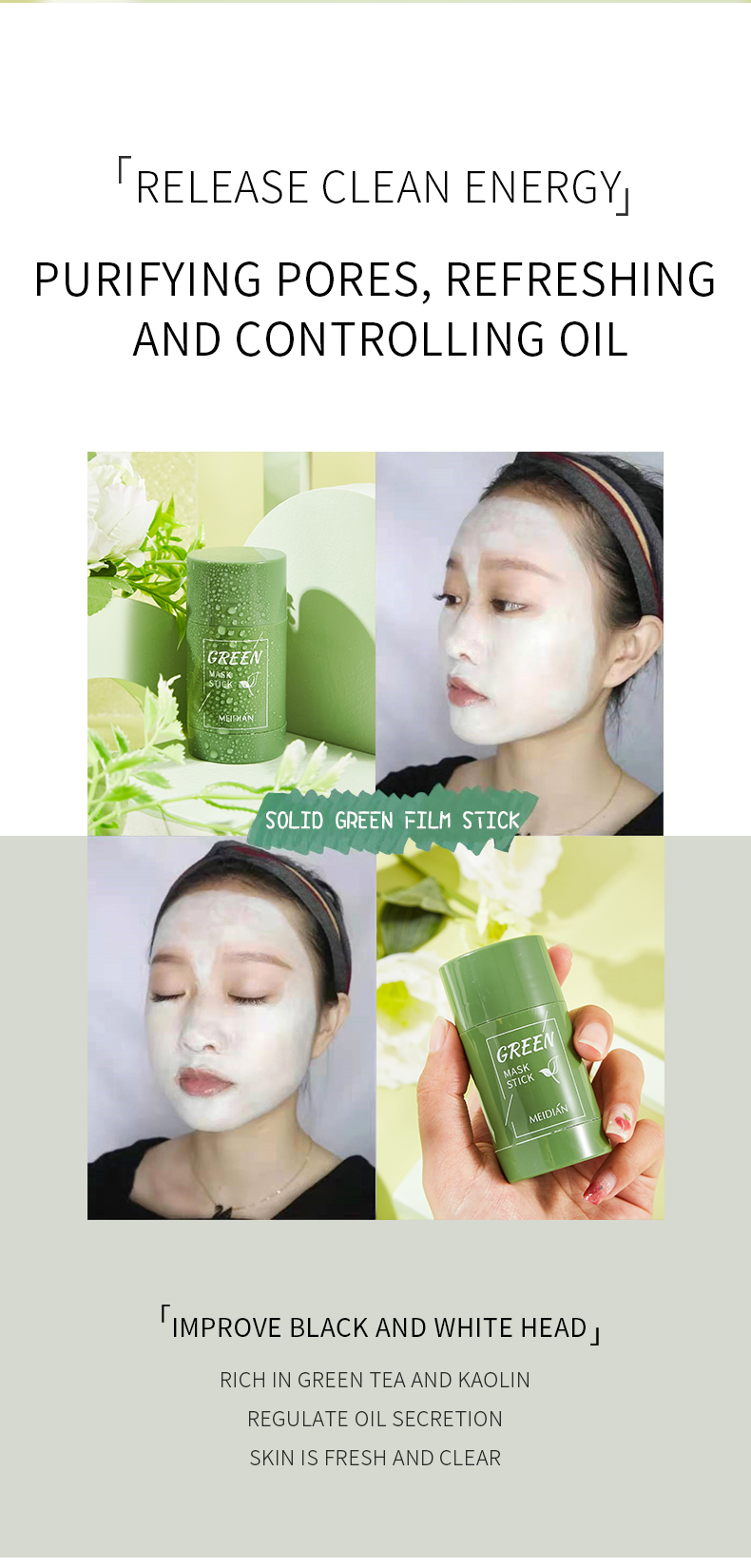 High Quality Green Tea Deep Cleanse Maskl Cleansing Facial Mask Stick Oil Control Acne Relief 40g Home Use