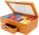 Contemporary Style Bamboo Storage Box Tea Bag Organizer With Drawer