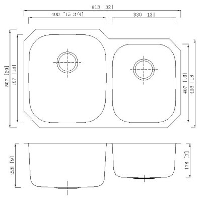 All In One Double Bowl Drop In Sink , 2 Hole Double Bowl Sink Unit