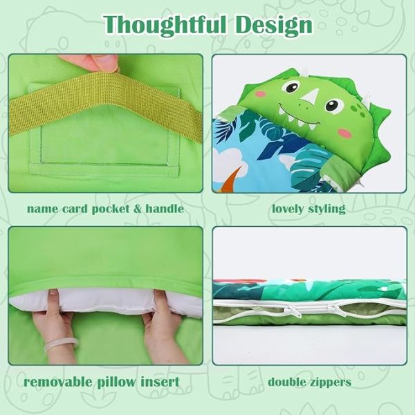 59x24 Inch Kids Animal Nap Mat - 2-in-1 Sleeping Bag with Zipper