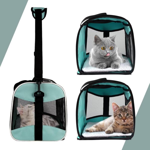 Cat Carrying Case Pet Carrier Airline Approved Protable And Breathable Pet Travel Carrier Removable Fleece Pad, Collapsible Cat Carrier Dog Carrier