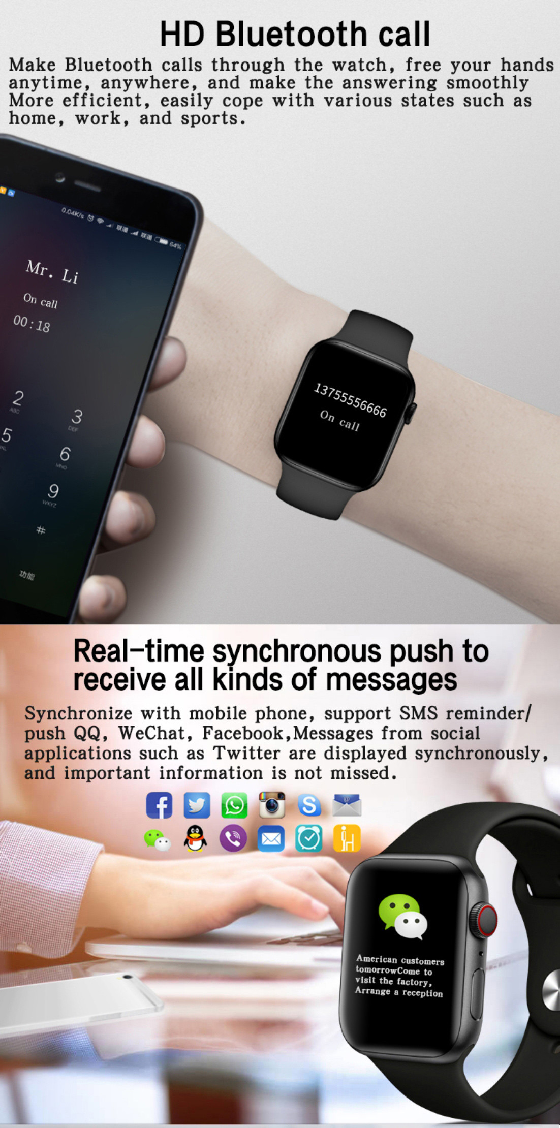 1.75 Inch Ble 3.0 Full Touch Fitness Tracker GTS Blood Pressure Smartwatch