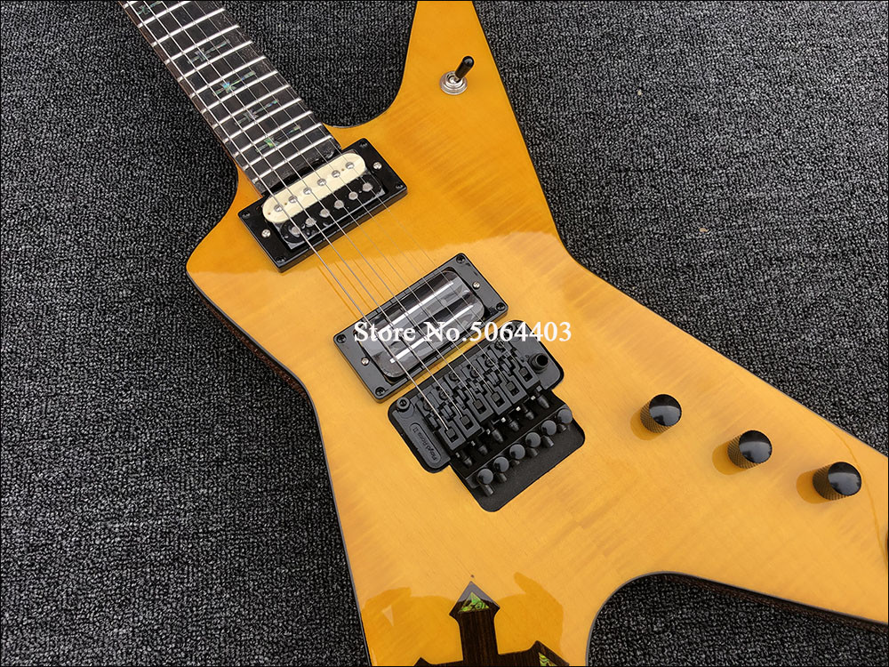 Irregular Special-shaped electric guitar yellow paint rosewood fingerboard double-wave electric guitar free shipping