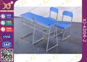Wholesale Double School Desk And Chair With Cabinet / Colorful Steel Frame Fixed from china suppliers