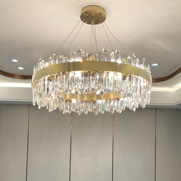 Modern Foyer Round Chandelier Luxury K9 Crystal Dimmable Pendant Lamp Cable Hanging Lamp (WH-MI-305)