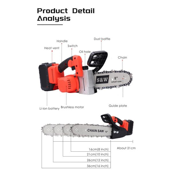 Brushless Electric Battery Chainsaw CS09 8 In. 21V Lithium Ion